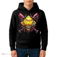 Softball Bat Ice Cream Dripping Baseball Home Plate Drip Kids Hoodie thumb 4