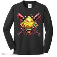 Softball Bat Ice Cream Dripping Baseball Home Plate Drip Kids Long Sleeve Shirt thumb 0