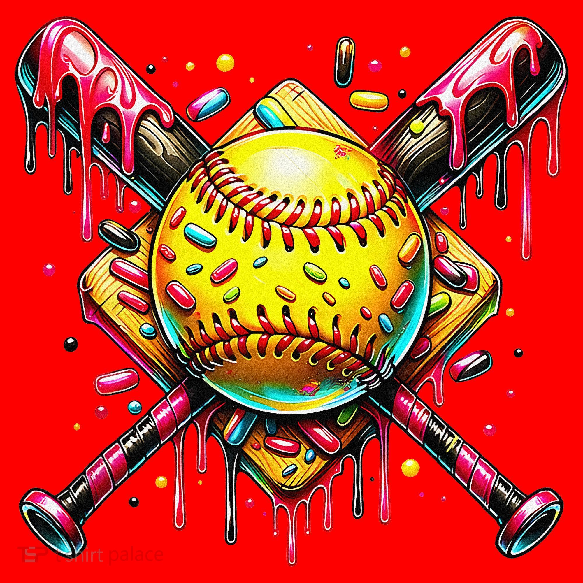 Softball Bat Ice Cream Dripping Baseball Home Plate Drip Santa Hat