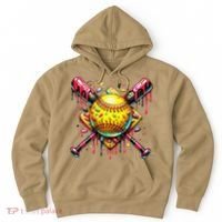 Softball Bat Ice Cream Dripping Baseball Home Plate Drip Hoodie thumb 0