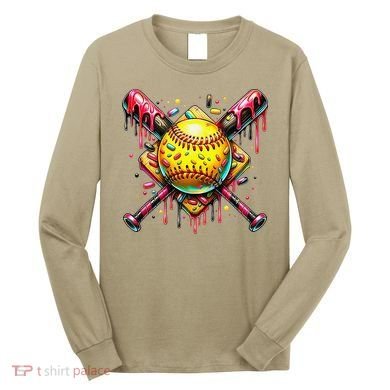 Softball Bat Ice Cream Dripping Baseball Home Plate Drip Long Sleeve Shirt