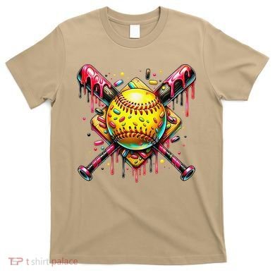 Softball Bat Ice Cream Dripping Baseball Home Plate Drip T-Shirt