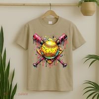 Softball Bat Ice Cream Dripping Baseball Home Plate Drip T-Shirt thumb 2