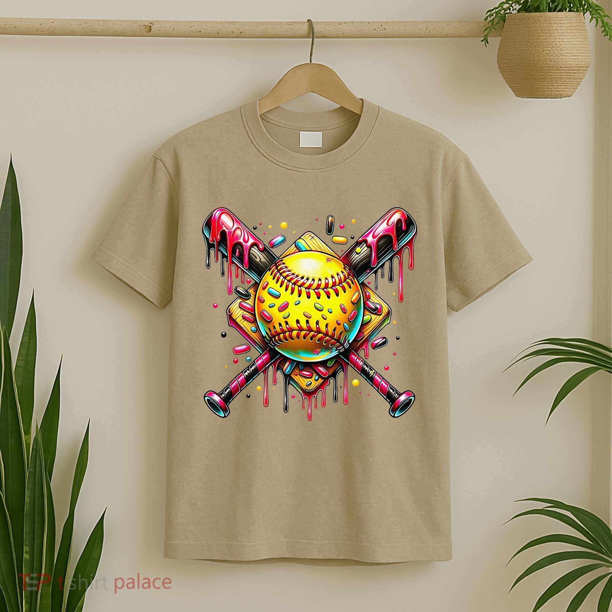 Softball Bat Ice Cream Dripping Baseball Home Plate Drip T-Shirt