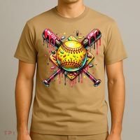 Softball Bat Ice Cream Dripping Baseball Home Plate Drip T-Shirt thumb 3