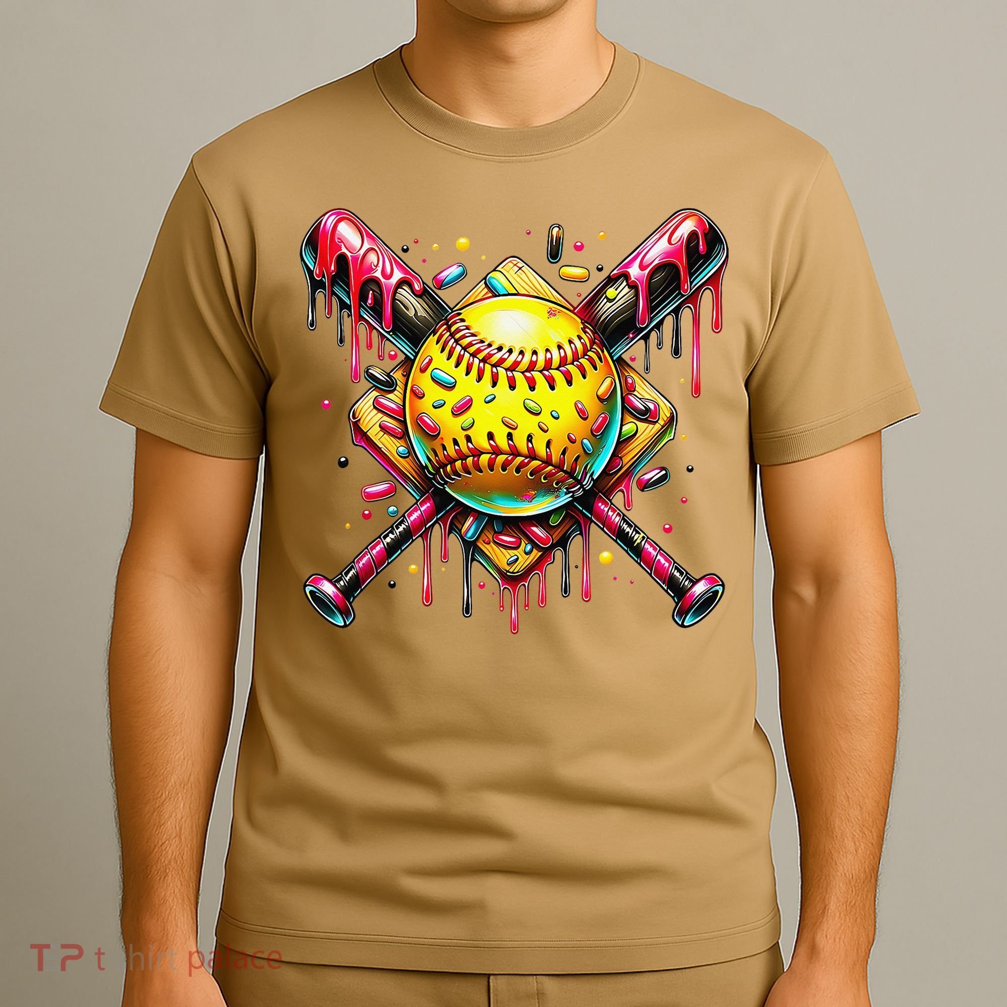 Softball Bat Ice Cream Dripping Baseball Home Plate Drip T-Shirt