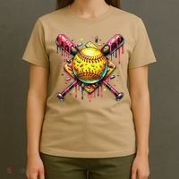 Softball Bat Ice Cream Dripping Baseball Home Plate Drip T-Shirt thumb 4
