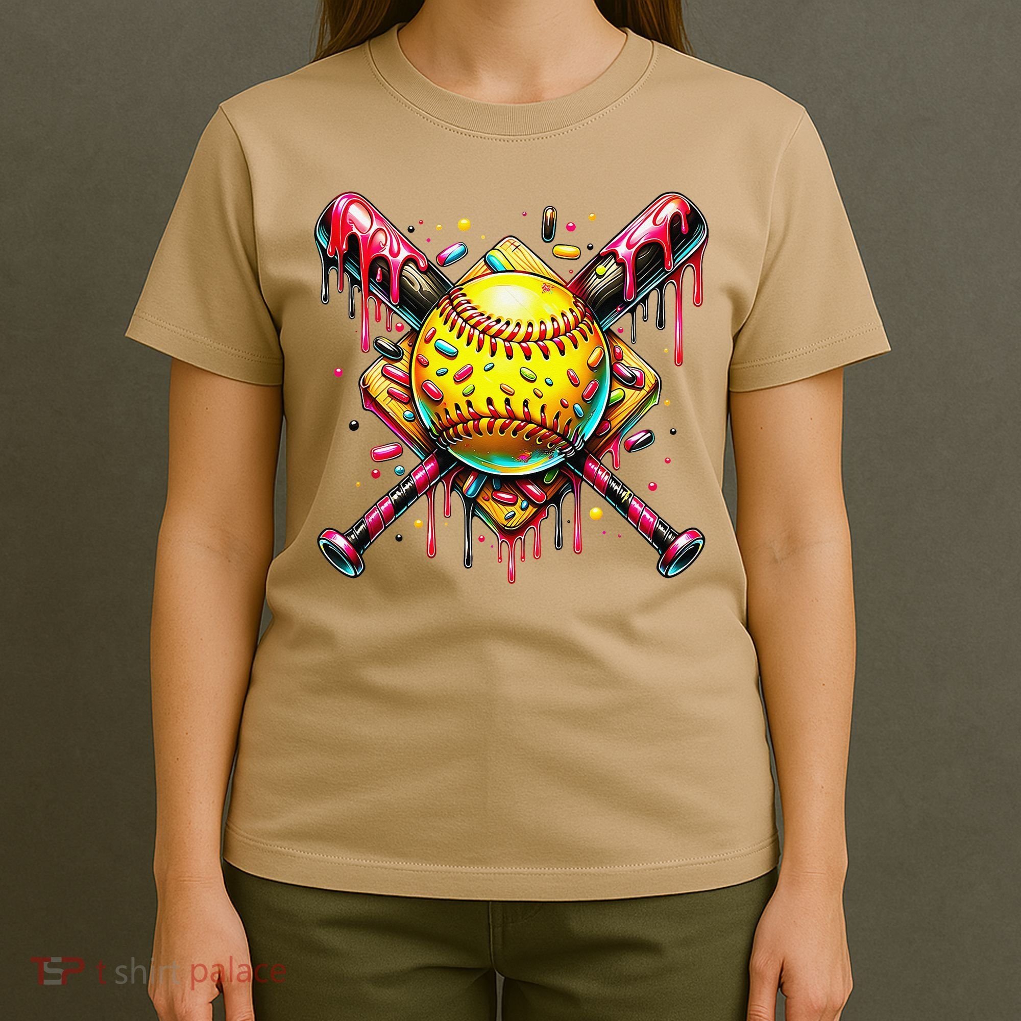 Softball Bat Ice Cream Dripping Baseball Home Plate Drip T-Shirt