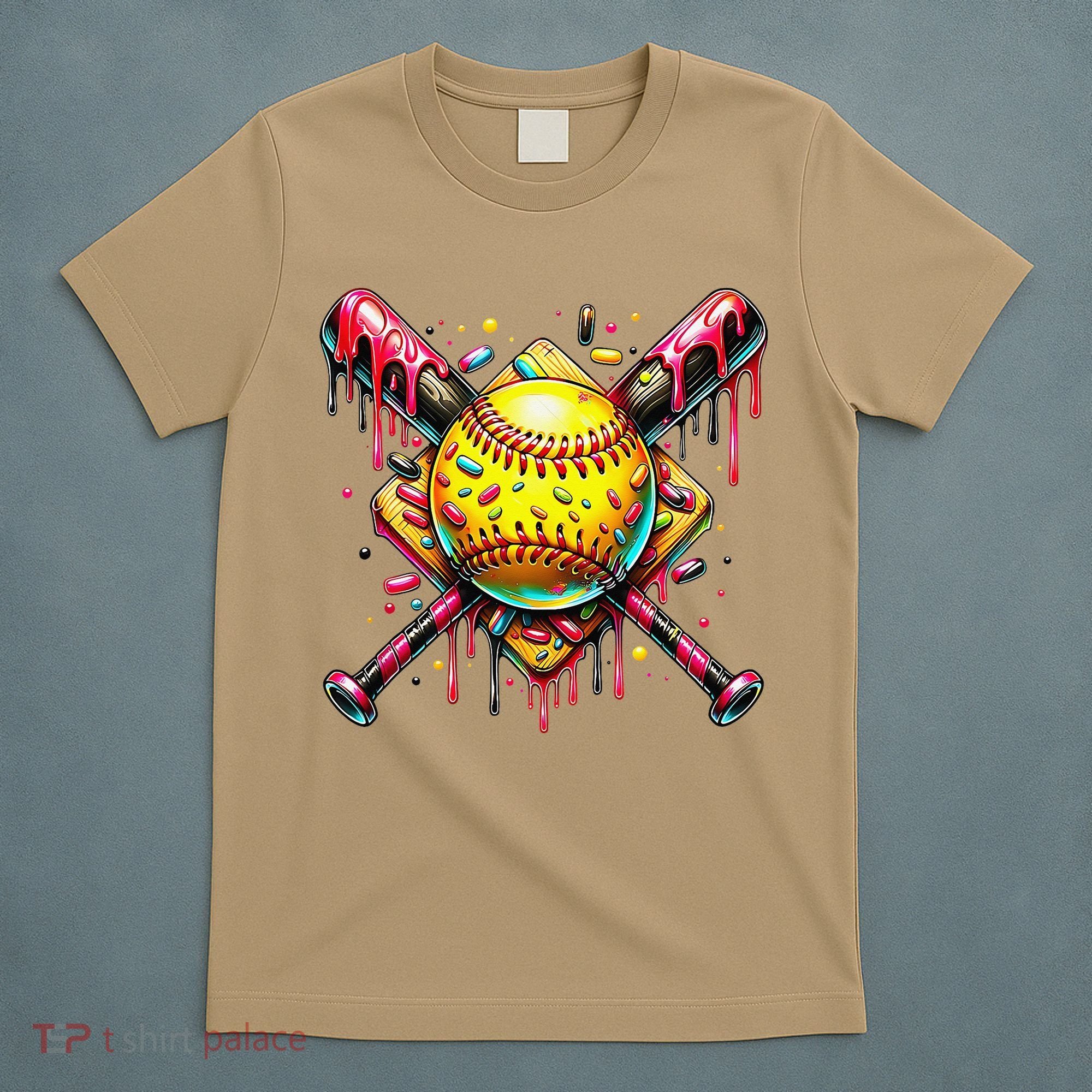 Softball Bat Ice Cream Dripping Baseball Home Plate Drip T-Shirt