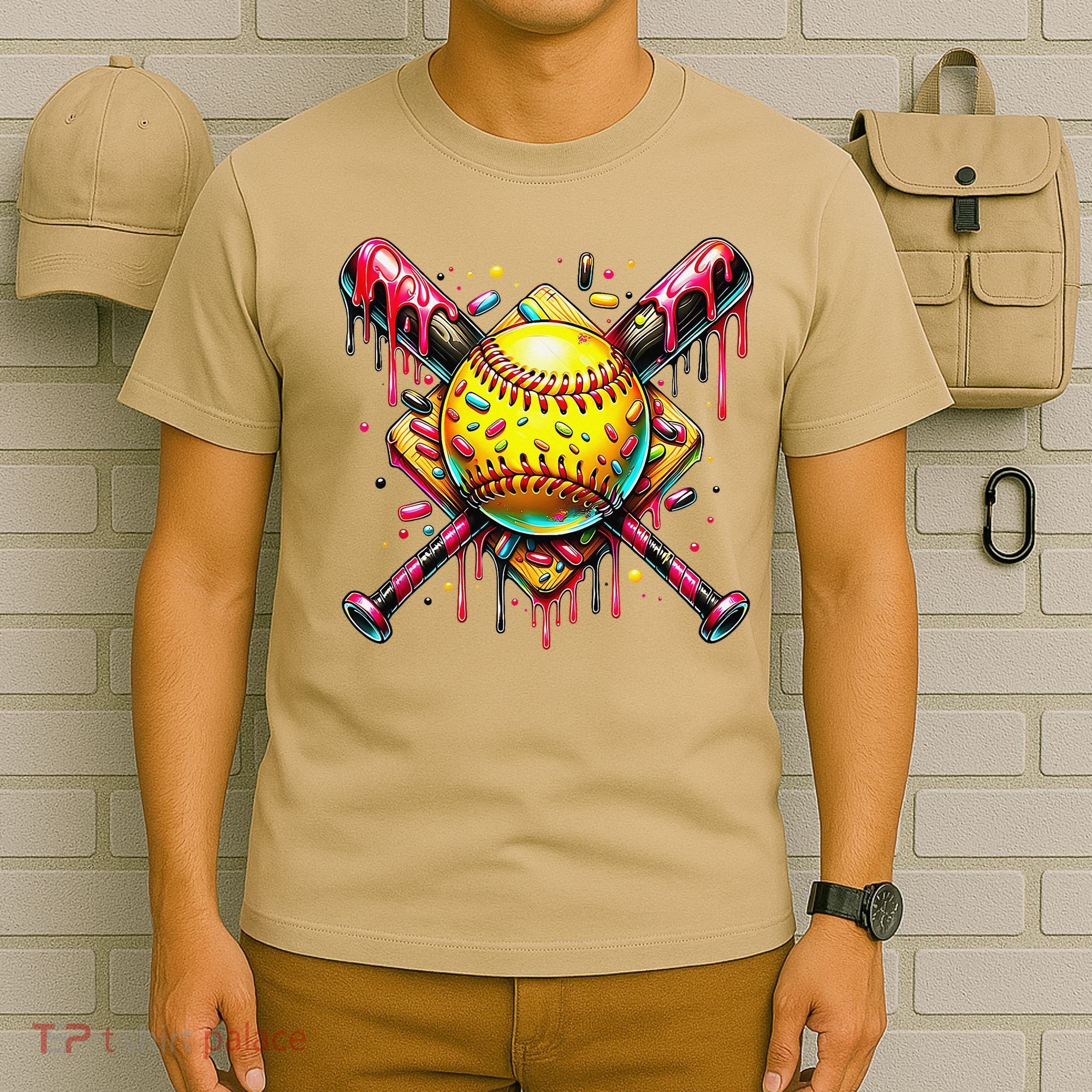Softball Bat Ice Cream Dripping Baseball Home Plate Drip T-Shirt