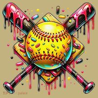 Softball Bat Ice Cream Dripping Baseball Home Plate Drip Mousepad thumb 1