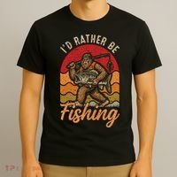 Sasquatch Bigfoot I'd Rather Be Fishing T-Shirt thumb 3