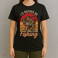 Sasquatch Bigfoot I'd Rather Be Fishing T-Shirt thumb 4