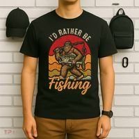 Sasquatch Bigfoot I'd Rather Be Fishing T-Shirt thumb 6