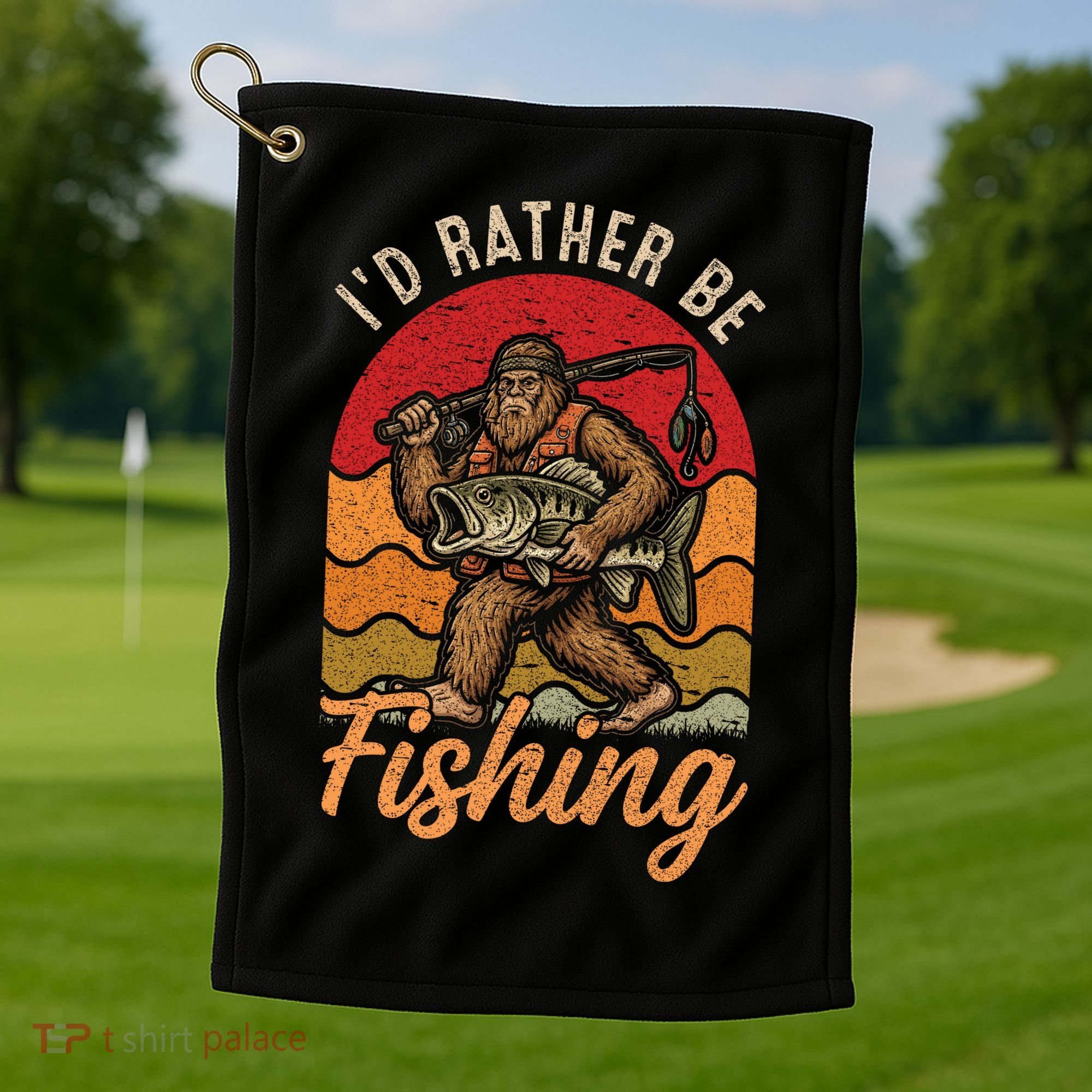 Sasquatch Bigfoot I'd Rather Be Fishing Golf Towel