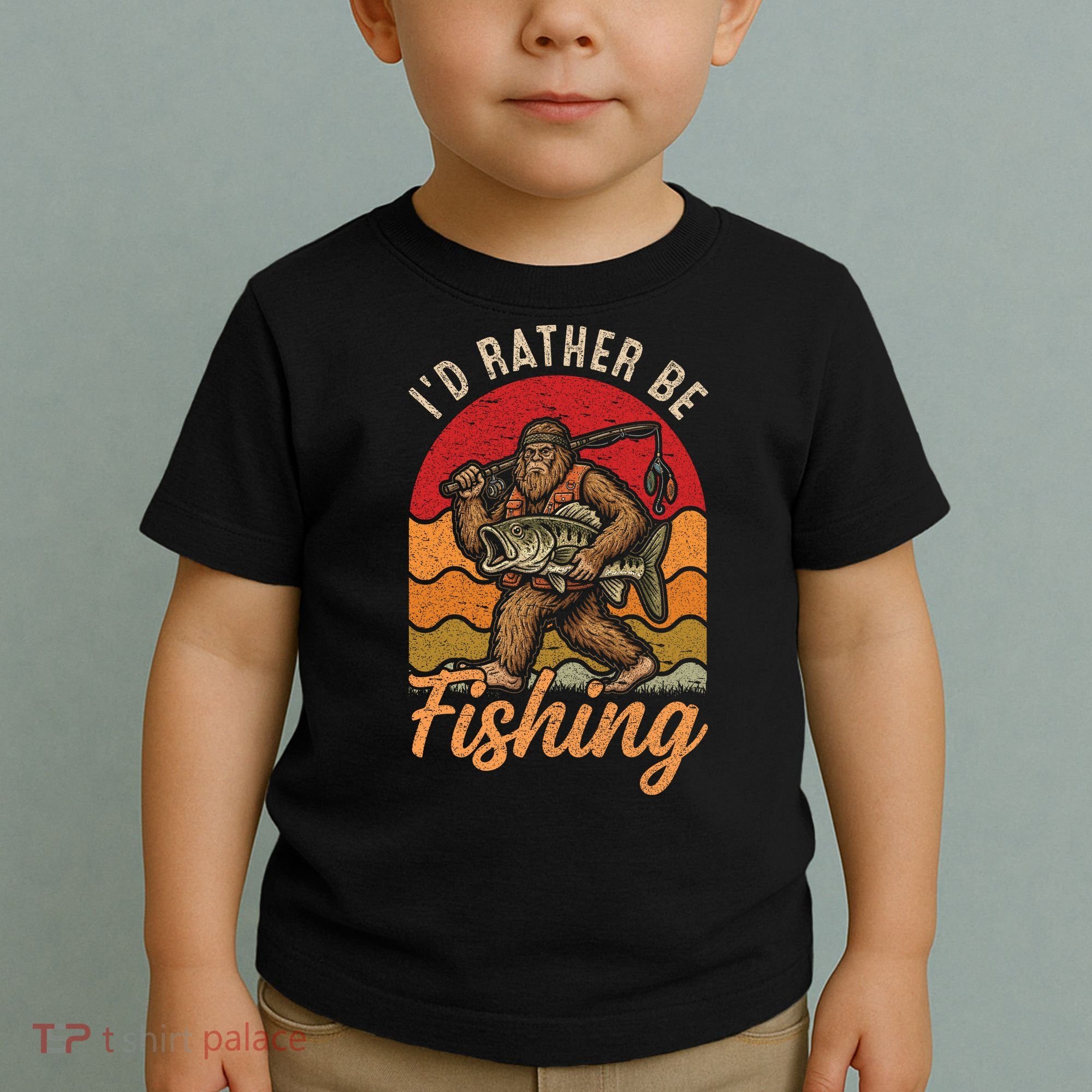 Sasquatch Bigfoot I'd Rather Be Fishing Toddler T-Shirt