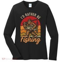 Sasquatch Bigfoot I'd Rather Be Fishing Women's Long Sleeve Shirt thumb 0