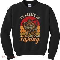 Sasquatch Bigfoot I'd Rather Be Fishing Kids Sweatshirt thumb 0