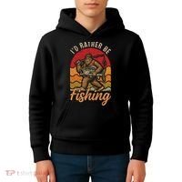 Sasquatch Bigfoot I'd Rather Be Fishing Kids Hoodie thumb 4