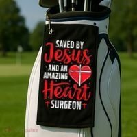 Saved By Jesus Open Heart Surgery Bypass Surgery Survivor Cool Gift Golf Towel thumb 2