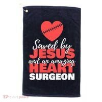Saved By Jesus Heart Surgeon Surgery Survivor Golf Towel thumb 0