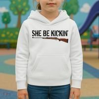 She Be Kickin Guns Saying Cool Hot Women Lady Kids Hoodie thumb 3