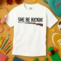 She Be Kickin Guns Saying Cool Hot Women Lady Kids T-Shirt thumb 3