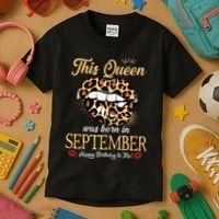September Birthday Leopard Its My Birthday September Queen Kids T-Shirt thumb 3