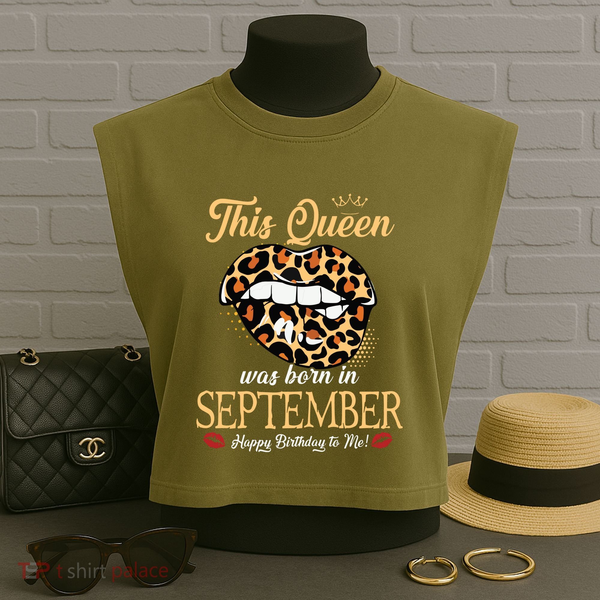 September Birthday Leopard Its My Birthday September Queen Garment-Dyed Women's Muscle Tee