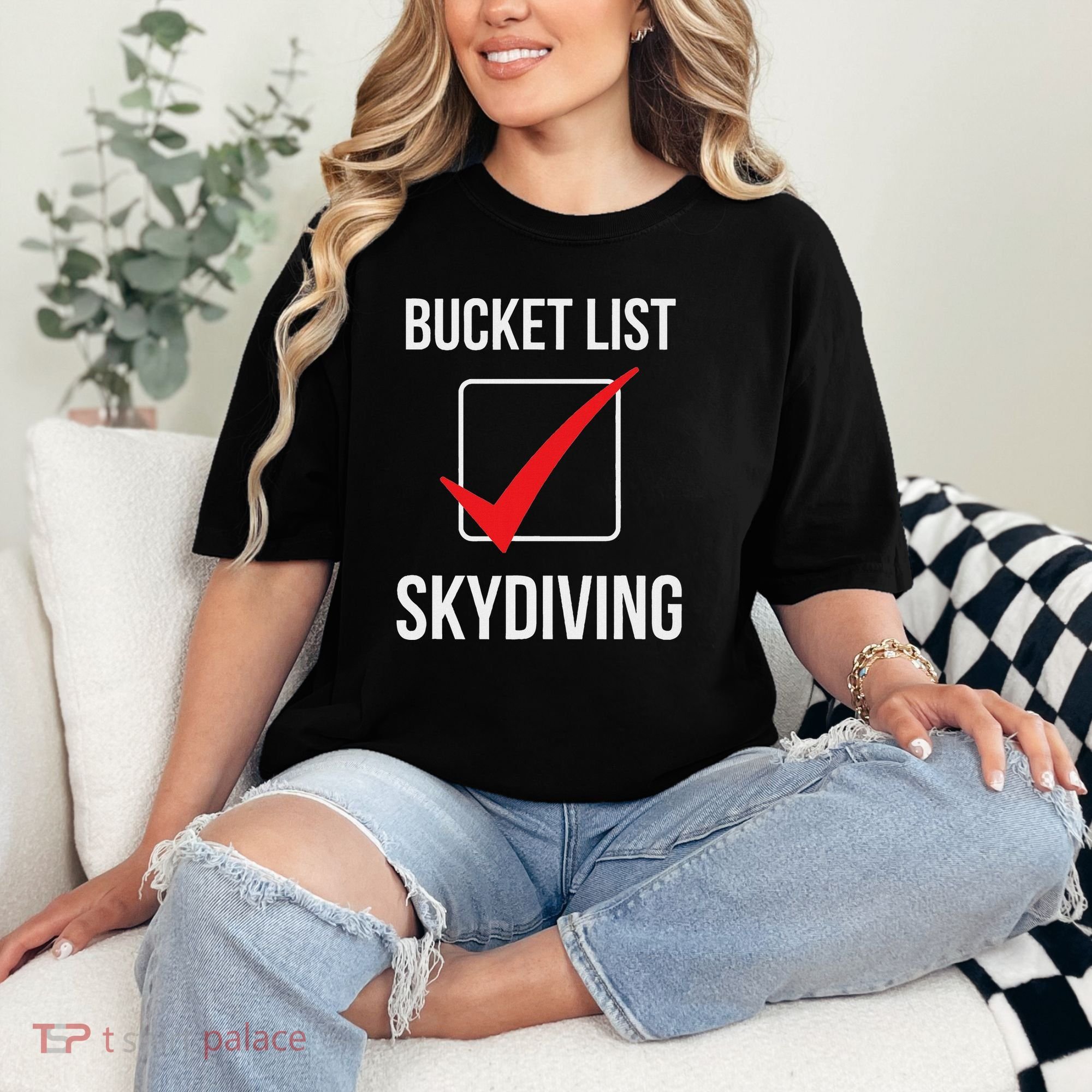 Skydiving Bucket List Check Skydiver Parachute Plane Jump Comfort Colors T-Shirt