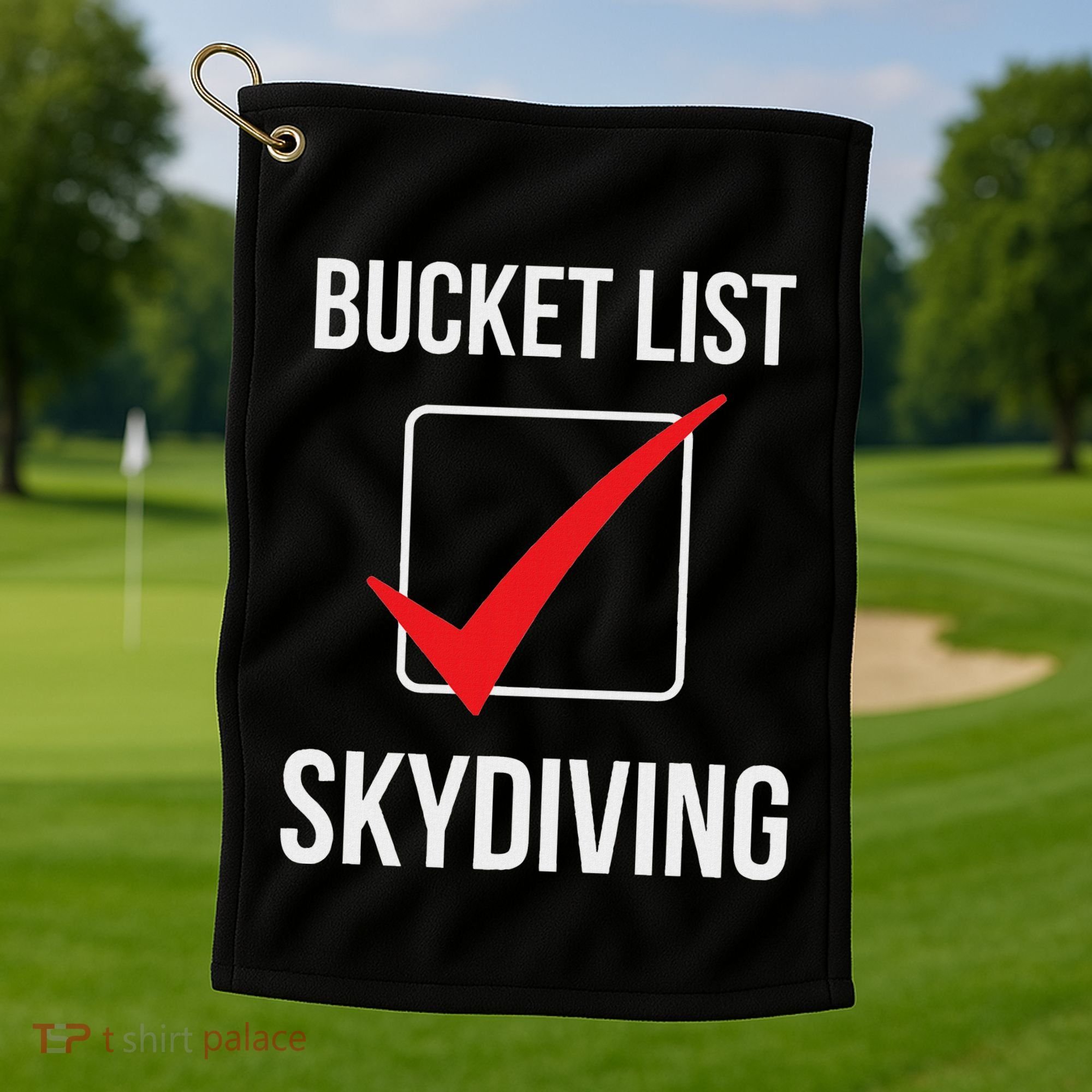 Skydiving Bucket List Check Skydiver Parachute Plane Jump Golf Towel