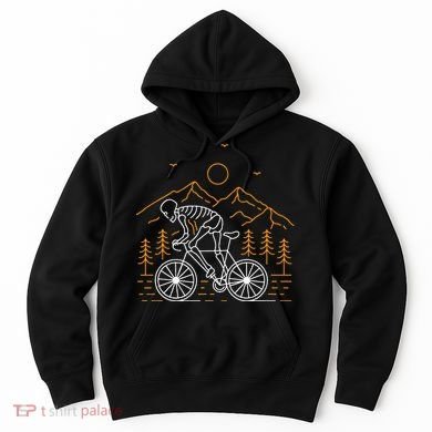 Skeleton Biking Lazy Halloween Costume Cool Line Art Bicycle Hoodie