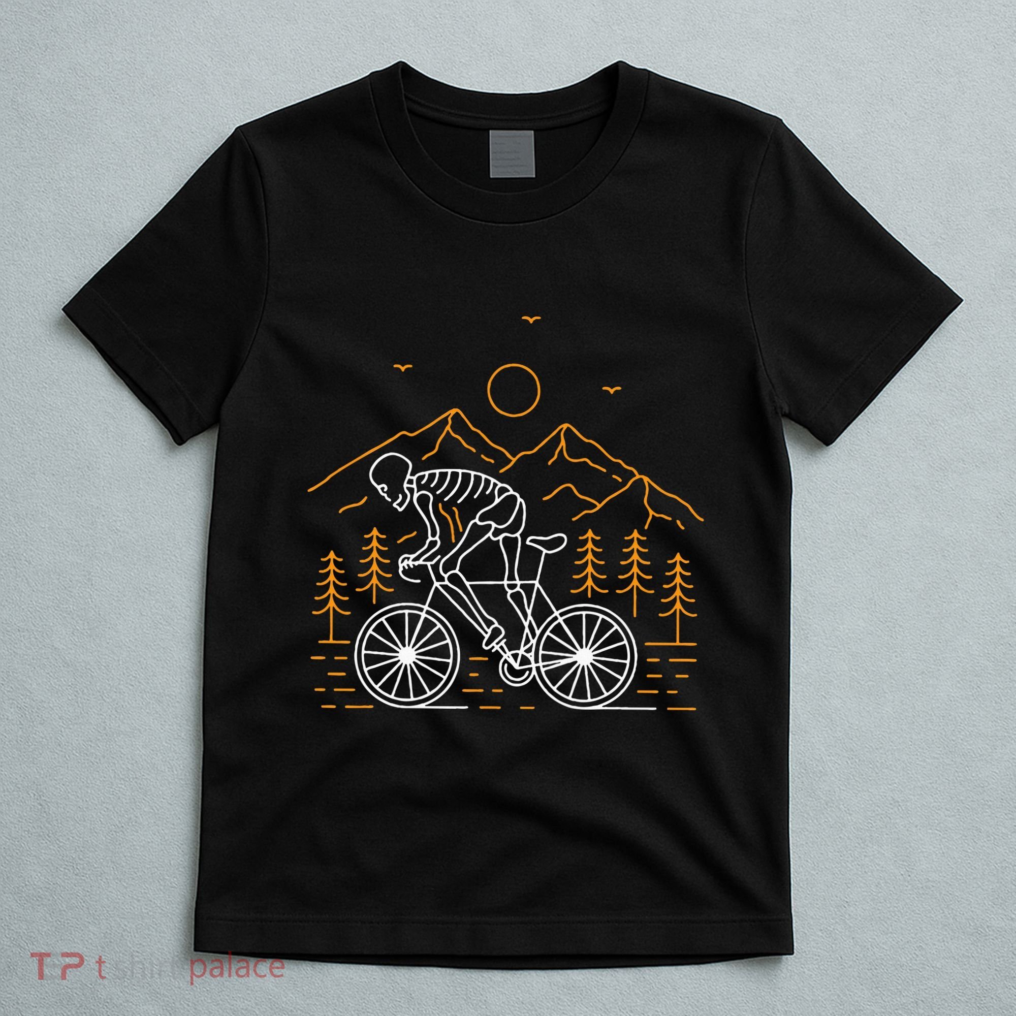 Skeleton Biking Lazy Halloween Costume Cool Line Art Bicycle T-Shirt