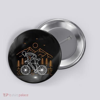 Skeleton Biking Lazy Halloween Costume Cool Line Art Bicycle Button