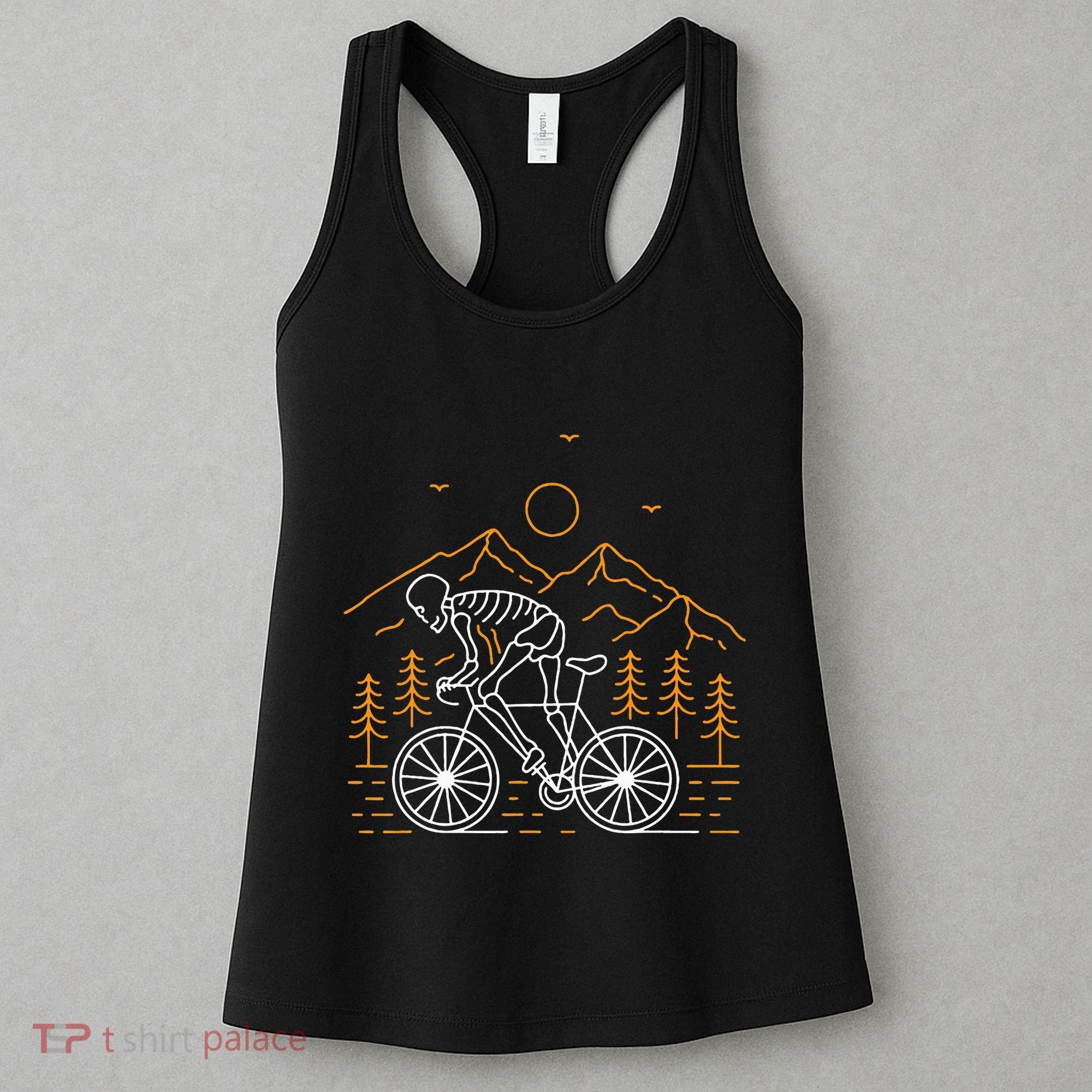 Skeleton Biking Lazy Halloween Costume Cool Line Art Bicycle Women's Tank Top