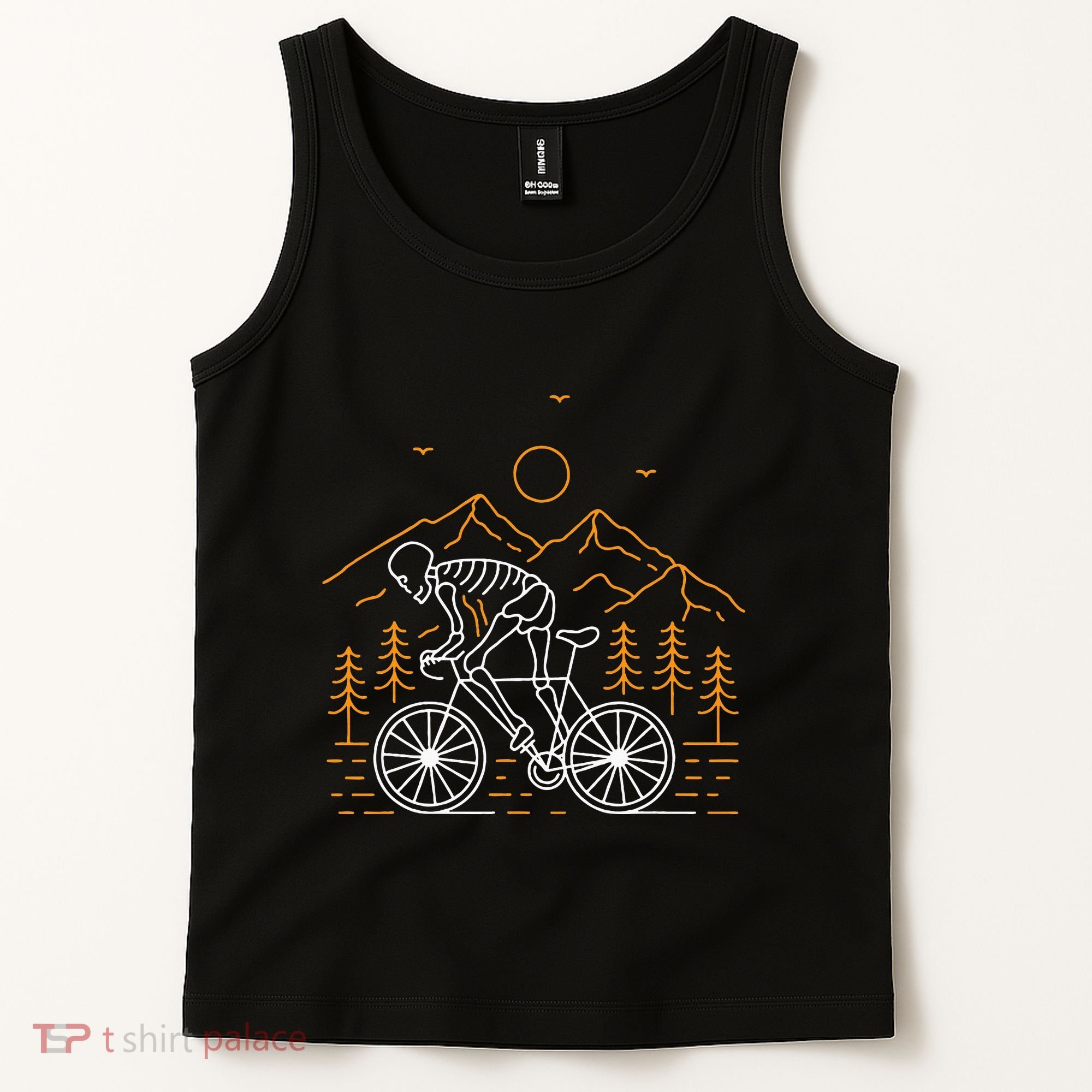 Skeleton Biking Lazy Halloween Costume Cool Line Art Bicycle Tank Top
