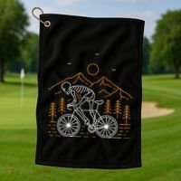Skeleton Biking Lazy Halloween Costume Cool Line Art Bicycle Golf Towel thumb 1