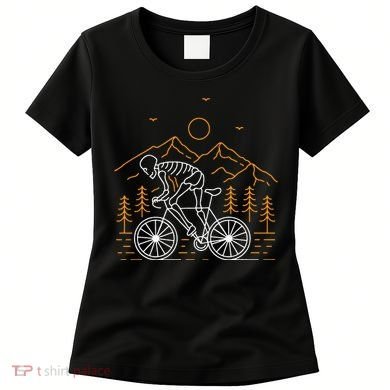 Skeleton Biking Lazy Halloween Costume Cool Line Art Bicycle Women's T-Shirt