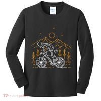 Skeleton Biking Lazy Halloween Costume Cool Line Art Bicycle Kids Long Sleeve Shirt thumb 0