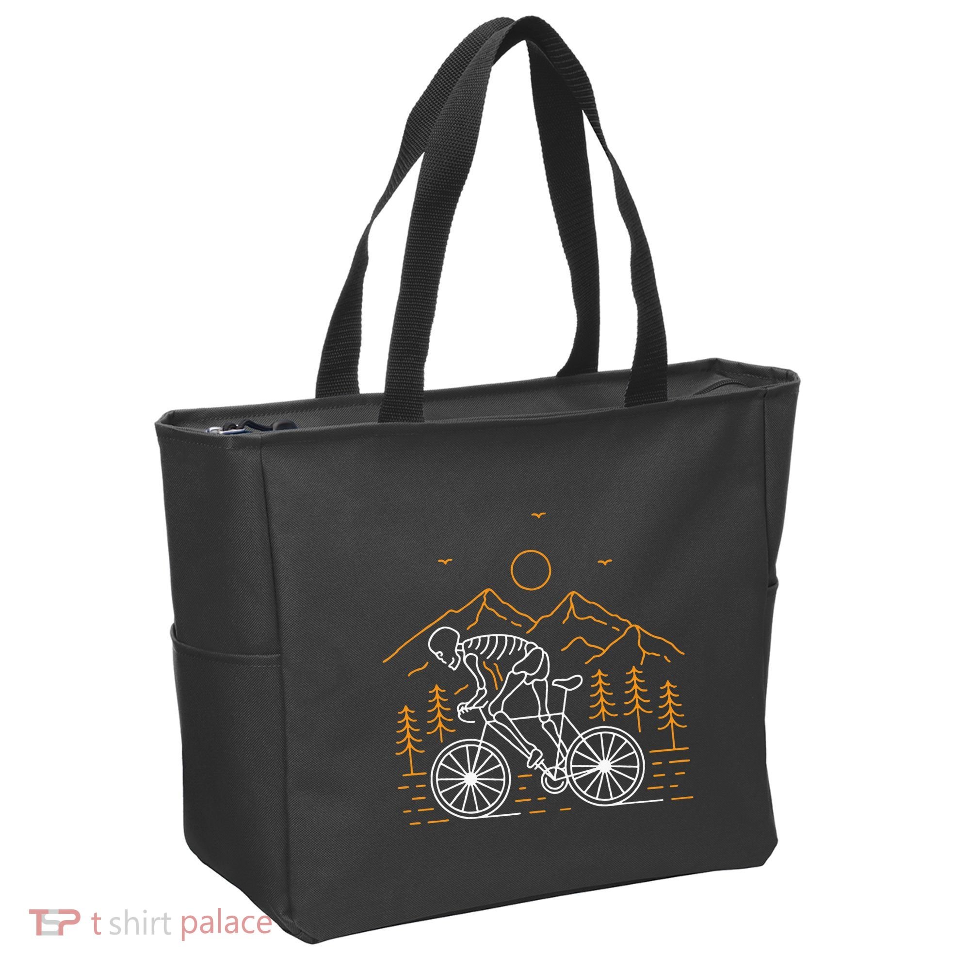 Skeleton Biking Lazy Halloween Costume Cool Line Art Bicycle Tote Bag