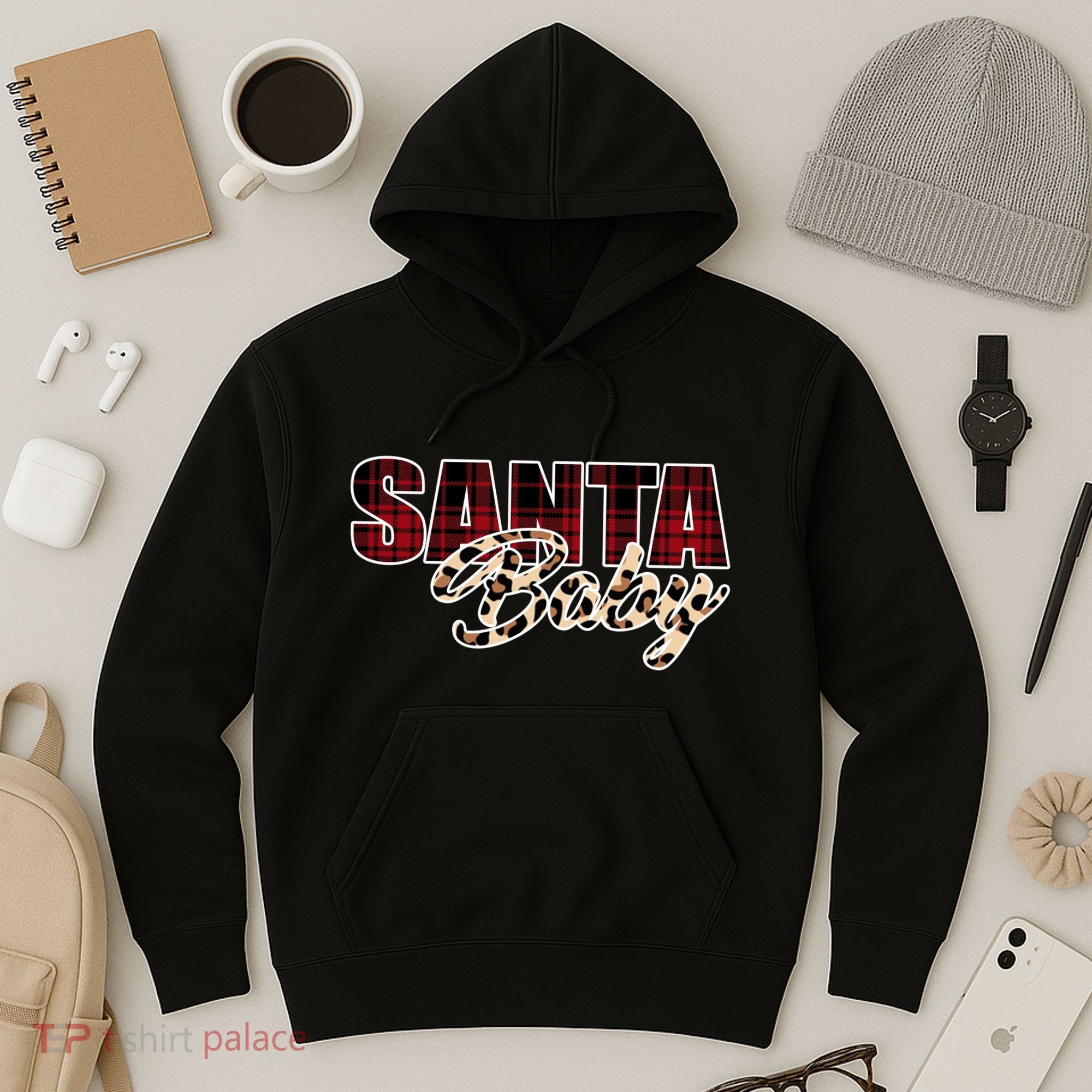 Santa Baby Leopard Christmas Pattern Logo Hoodie