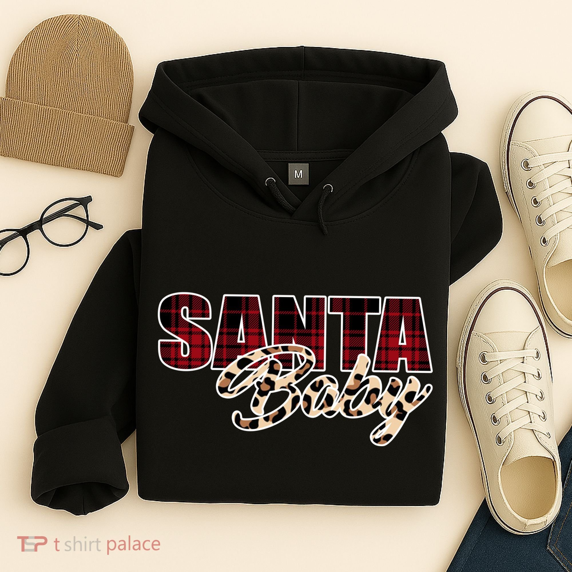 Santa Baby Leopard Christmas Pattern Logo Hoodie