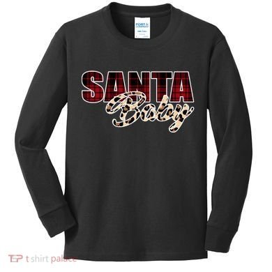 Santa Baby Leopard Christmas Pattern Logo Kids Long Sleeve Shirt