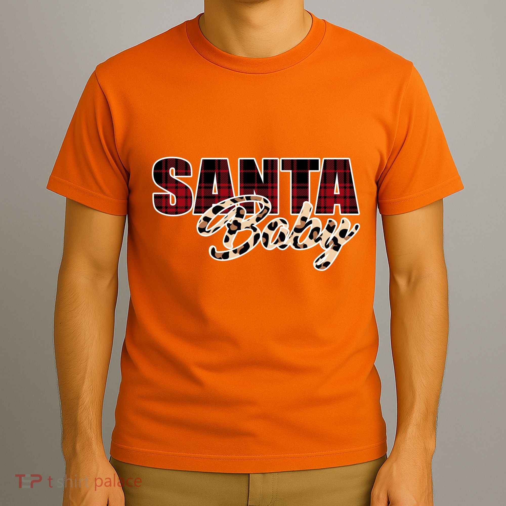 Santa Baby Leopard Christmas Pattern Logo T-Shirt
