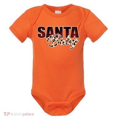 Santa Baby Leopard Christmas Pattern Logo Baby Bodysuit