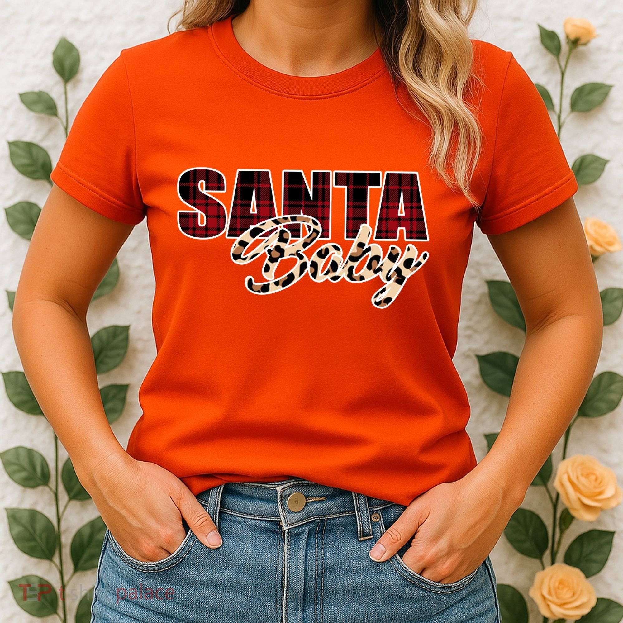 Santa Baby Leopard Christmas Pattern Logo Women's T-Shirt