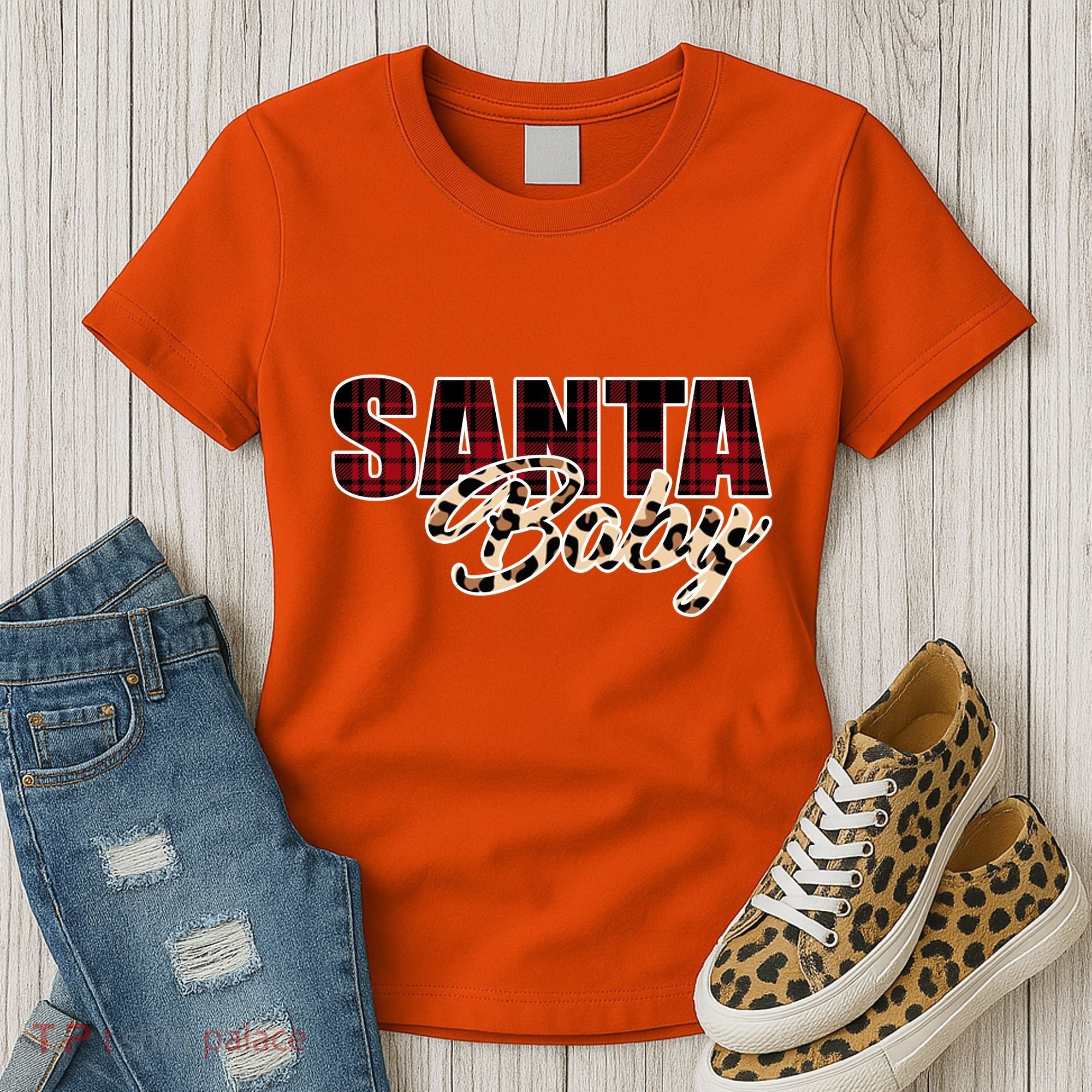 Santa Baby Leopard Christmas Pattern Logo Women's T-Shirt
