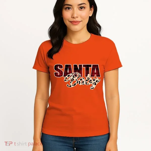 Santa Baby Leopard Christmas Pattern Logo Women's T-Shirt