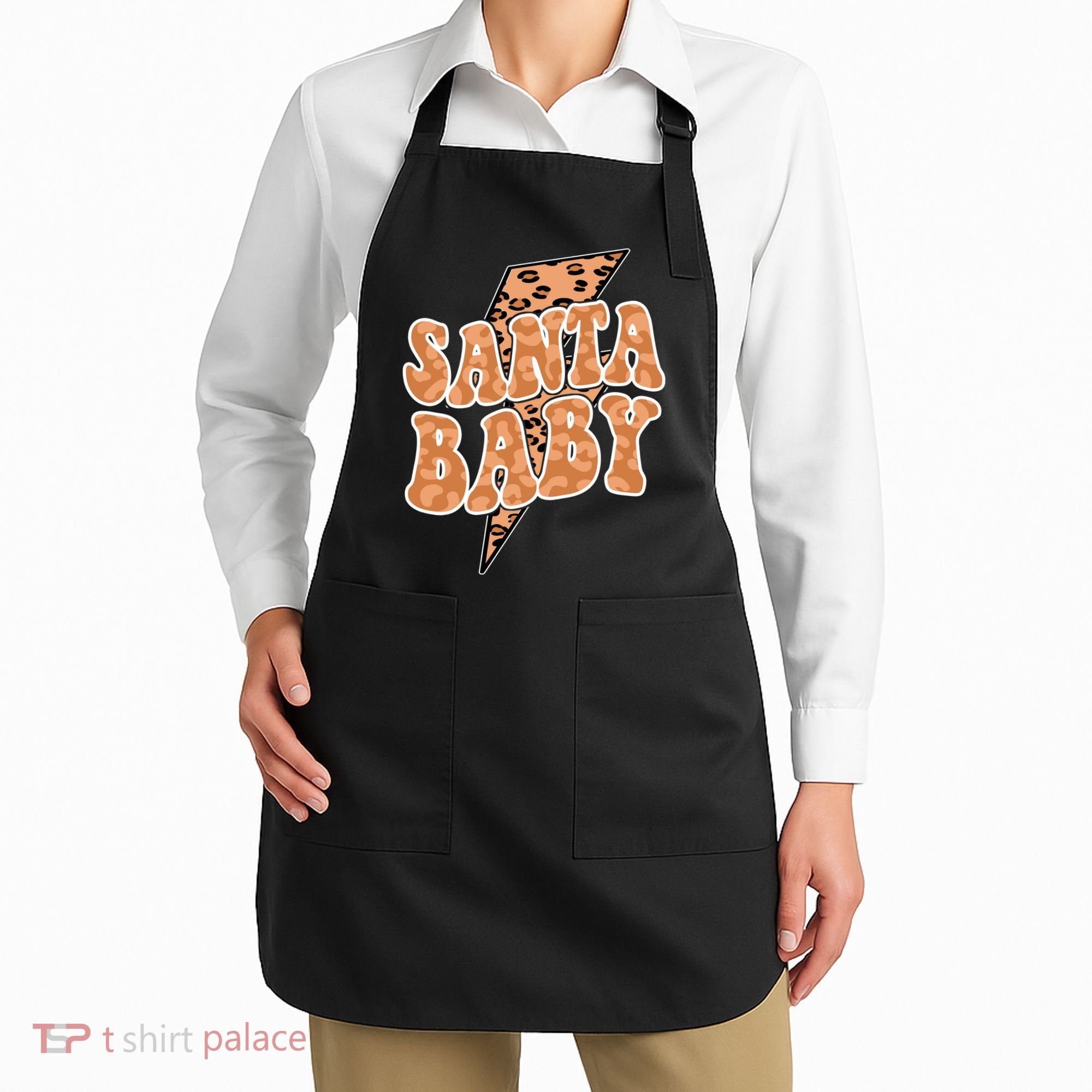 Santa Baby Lightning Cheetah Christmas Apron