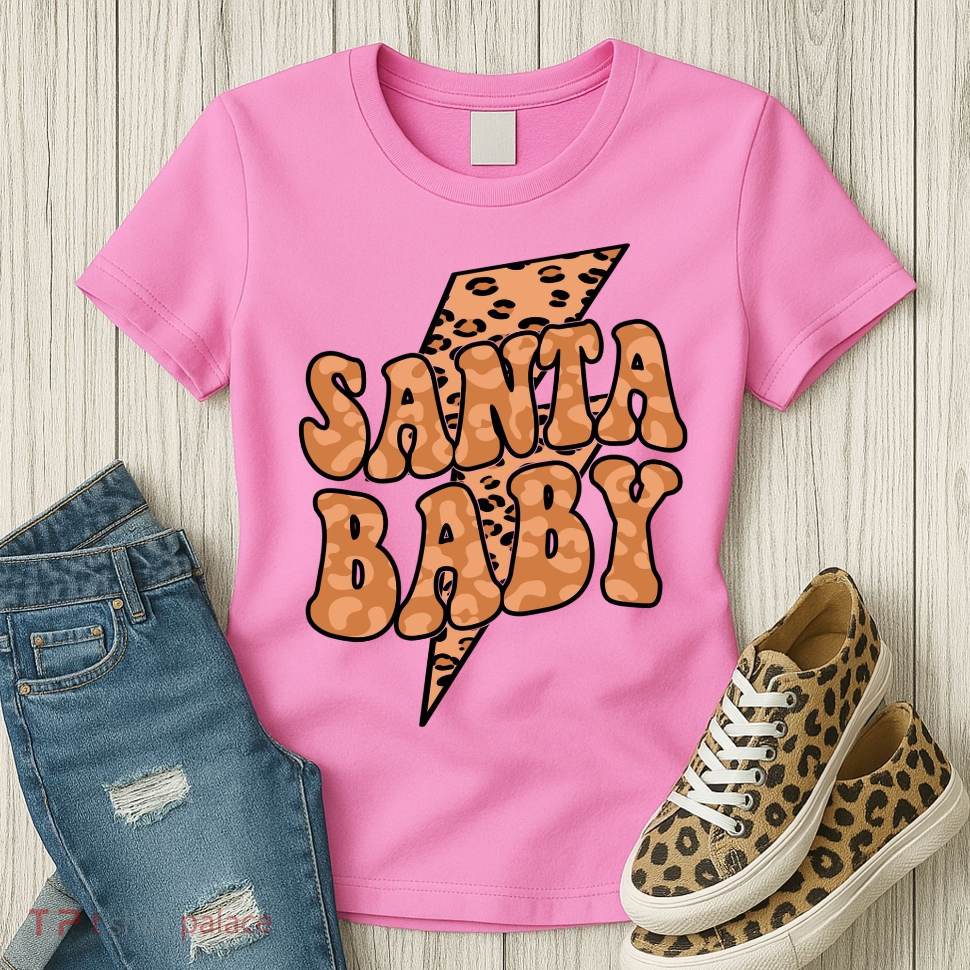 Santa Baby Lightning Cheetah Christmas Women's T-Shirt